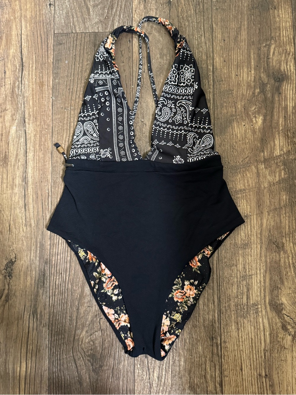 Maaji reversible One Piece. Black and white print with black floral. Small.